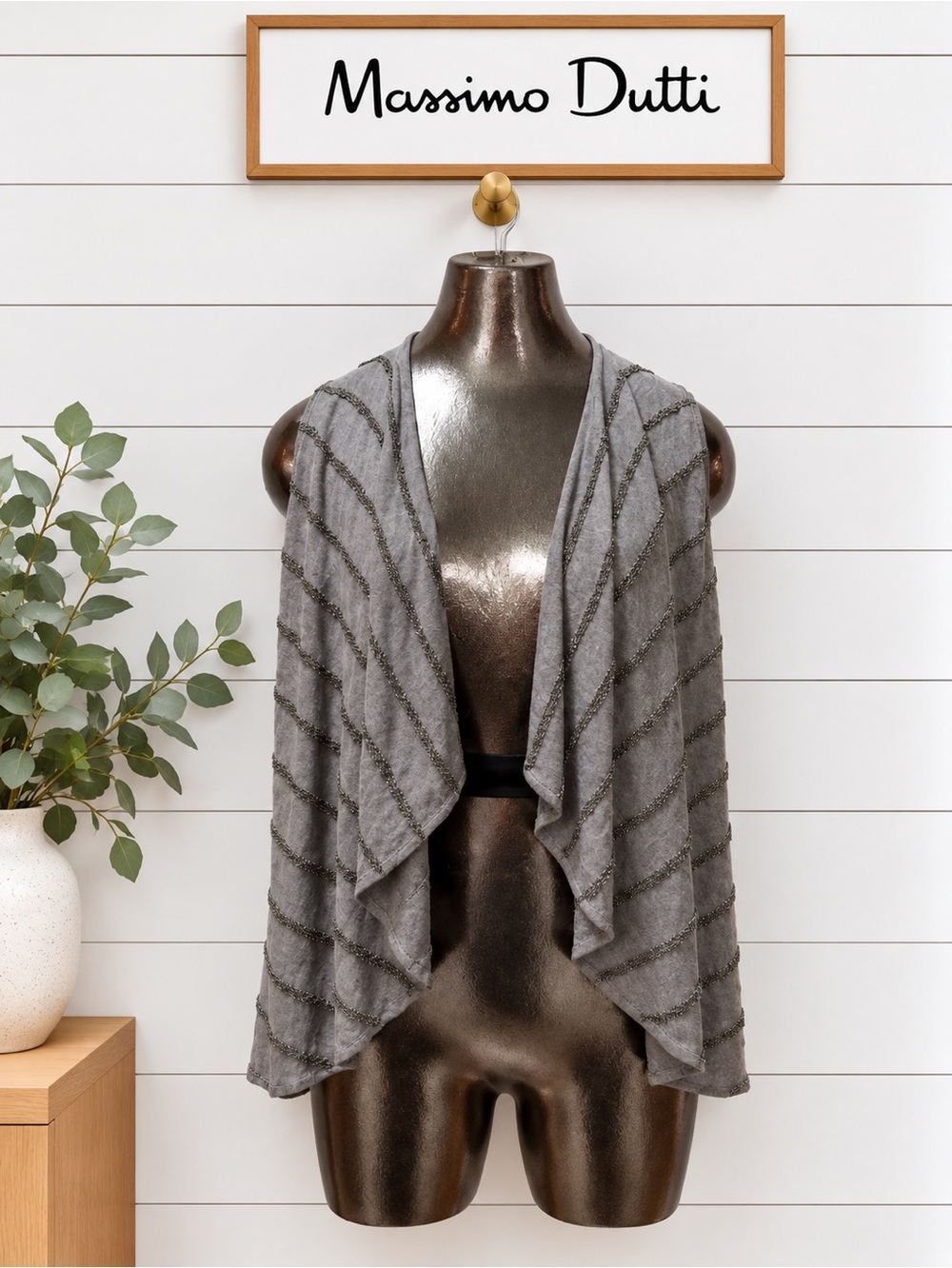 MASSIMO DUTTI Gray Shimmer Open Front Vest Size S
